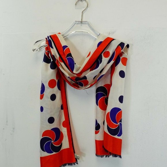 BAAR & BEARDS Women's Ivory Red Scarf‎ OS Tie Geometric Wrap Shawl Fringe Hem - Picture 1 of 7